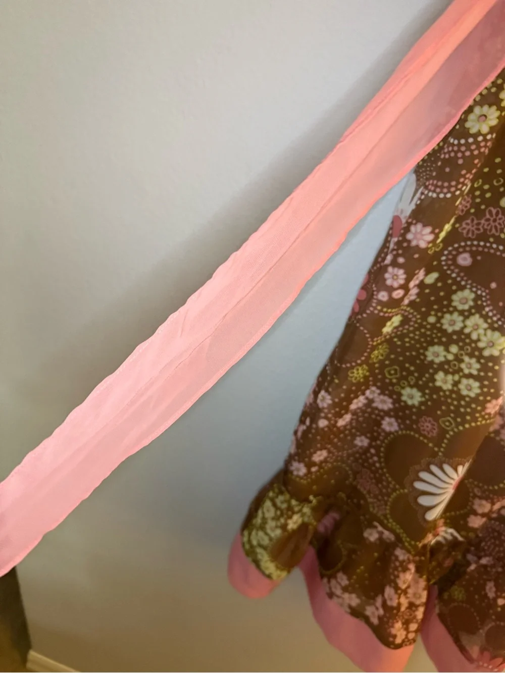 Justice Brown Floral Dress with Pink Sash